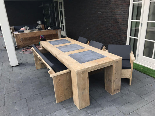 Steigerhout tuinset natuursteen