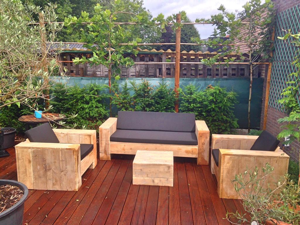 Steigerhout Loungeset Amsterdam (1bank 2stoelen)