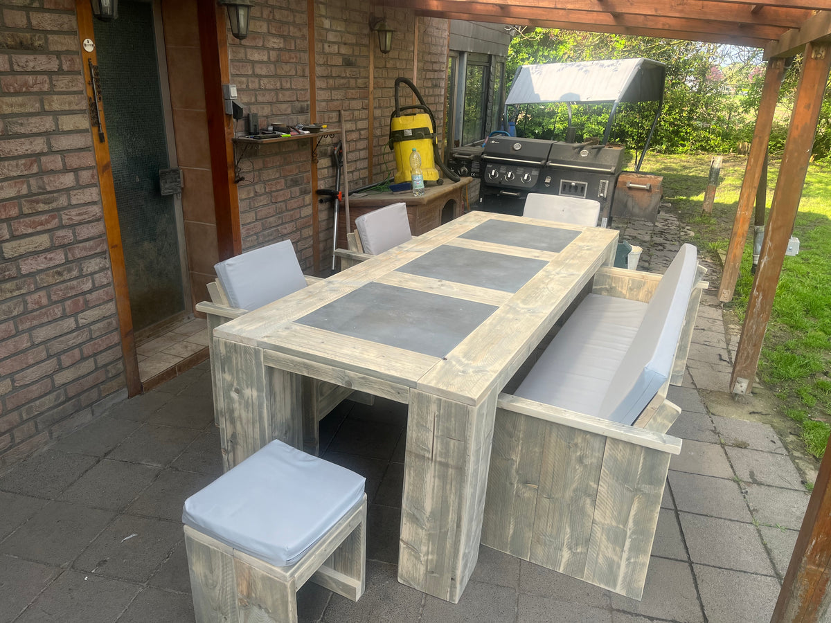 Steigerhout tuinset natuursteen