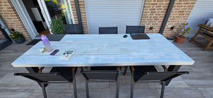 Steigerhouten industriële eettafel met N-poot stalen onderstel op maat — foto 2