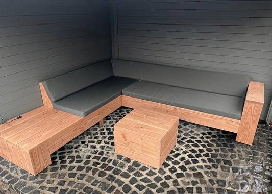 Douglashouten hoekbank met chaise lounge aanzetstuk op maat — foto 2