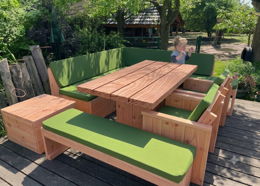 Douglashouten hoekbank dining set tafel met zitbank buiten