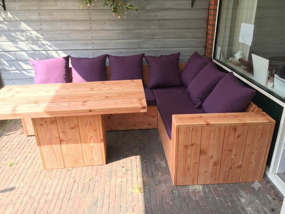 Douglashouten hoekbank dining set tafel met zitbank buiten — foto 3