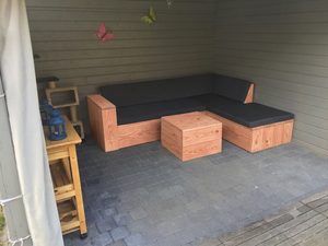Douglashouten hoekbank met chaise lounge aanzetstuk op maat — foto 3