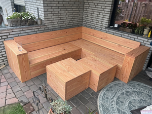 Douglashouten hoekbank Original met 2 armleuningen op maat gemaakt — foto 5