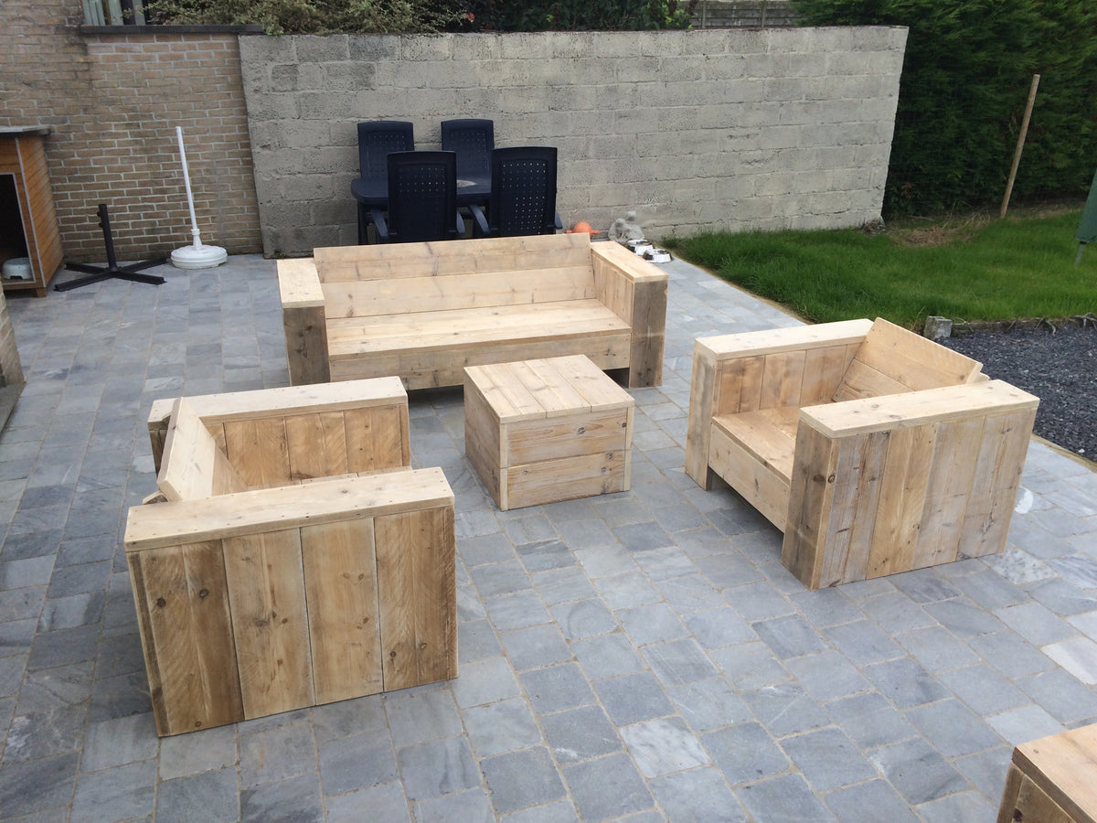 Steigerhout Loungeset Amsterdam (1bank 2stoelen)