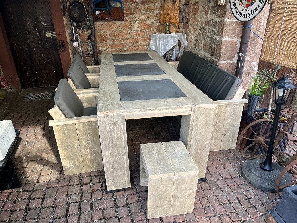 Steigerhout tuinset natuursteen