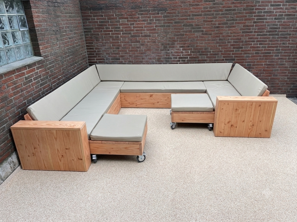 Douglashouten hoekbank U-vorm met kussens voor tuin en terras — foto 7