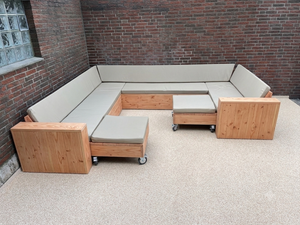 Douglashouten hoekbank U-vorm met kussens voor tuin en terras — foto 7