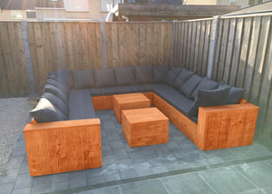 Douglashouten hoekbank U-vorm met kussens voor tuin en terras — foto 5