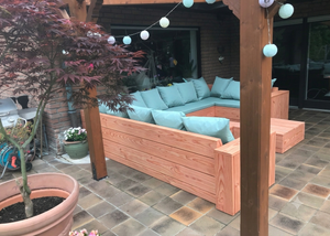 Douglashouten hoekbank U-vorm met kussens voor tuin en terras — foto 6